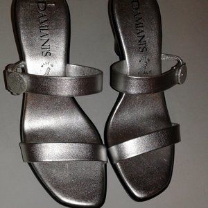 DAMIANI'S SILVER STRAP SLIP ON HEELED SANDALS 10 M